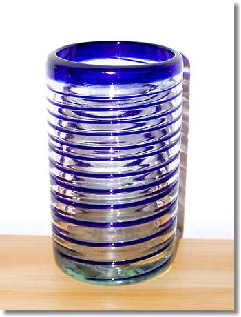 Glas Vaso Rayas Azul - Artesania Mexicana - Mexikanische Handwerkskunst (#2035)